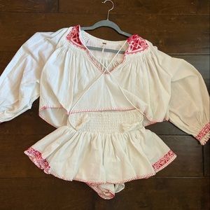 Free people embroidered set; size XS.